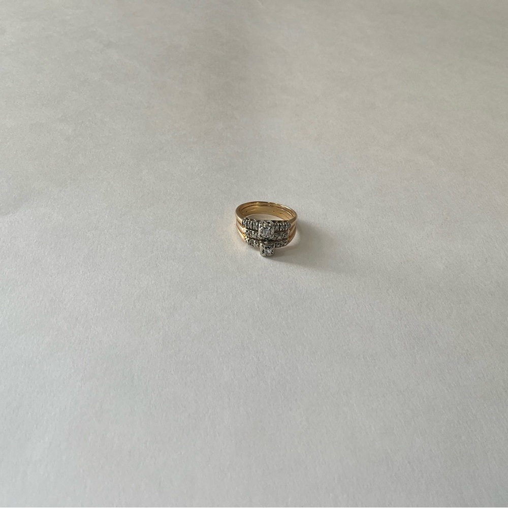 Vintage 6.4 Grams Gold Diamond Ring Wedding Set Approx 8.75 Size Era 1950’s